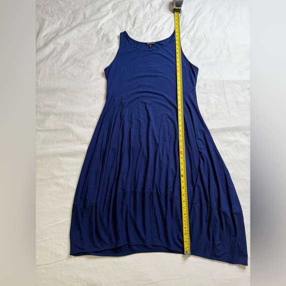 EILEEN FISHER Navy Sleeveless Midi Dress W/ Gathered Hem— Made in USA (L) - Picture 7 of 10